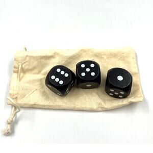 Large Oversized Wooden Black W White Dots Dice Set Of 3 W Bag Gaming